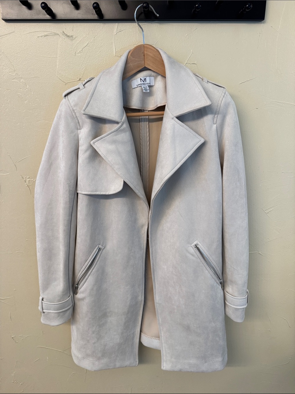 Magaschoni Women's Light Cream Suede Trench Coat